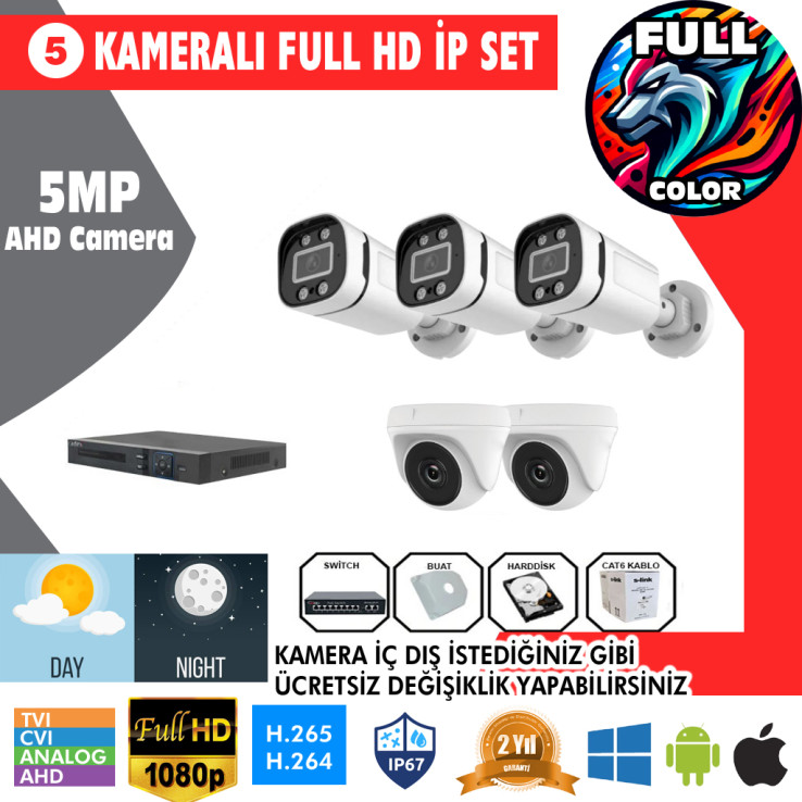 5 Kameralı 5MP Kurulum Dahil