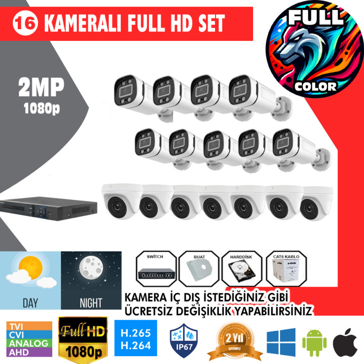 16 Kameralı 2MP Kurulum Dahil