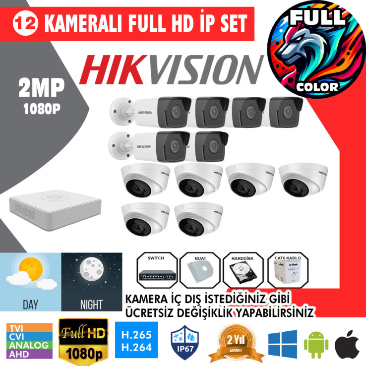 Hikvision İp 12'li Kamera Montajlı