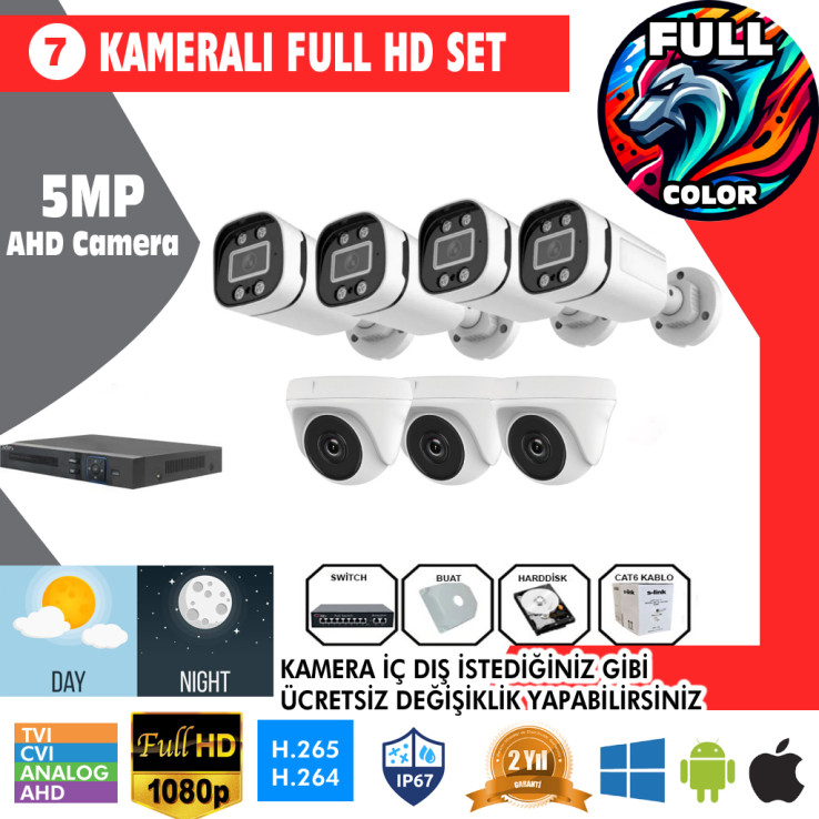 7 Kameralı 5MP Kurulum Dahil
