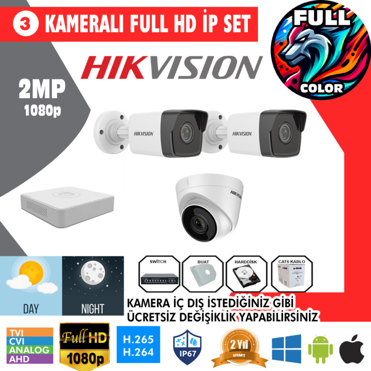 Hikvision 3'lü İp Kamera Montajlı