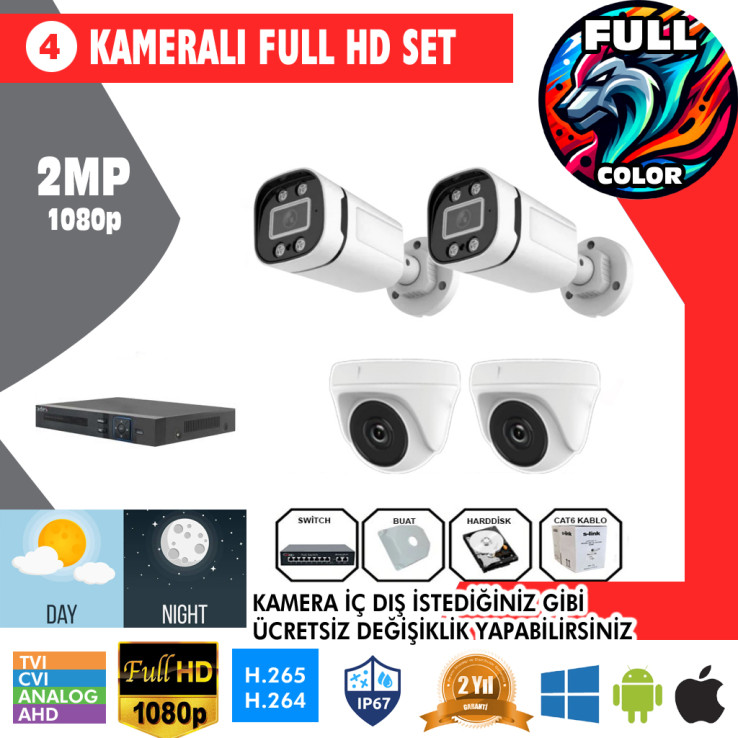 4 Kameralı 2MP Kurulum Dahil