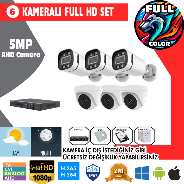 6 Kameralı 5MP Kurulum Dahil