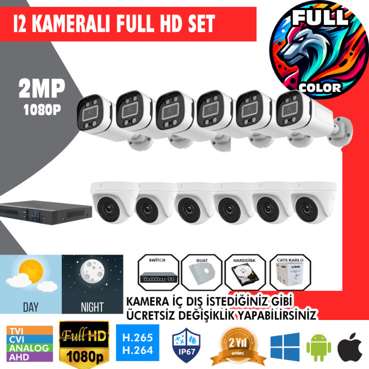 12 Kameralı 2MP Kurulum Dahil