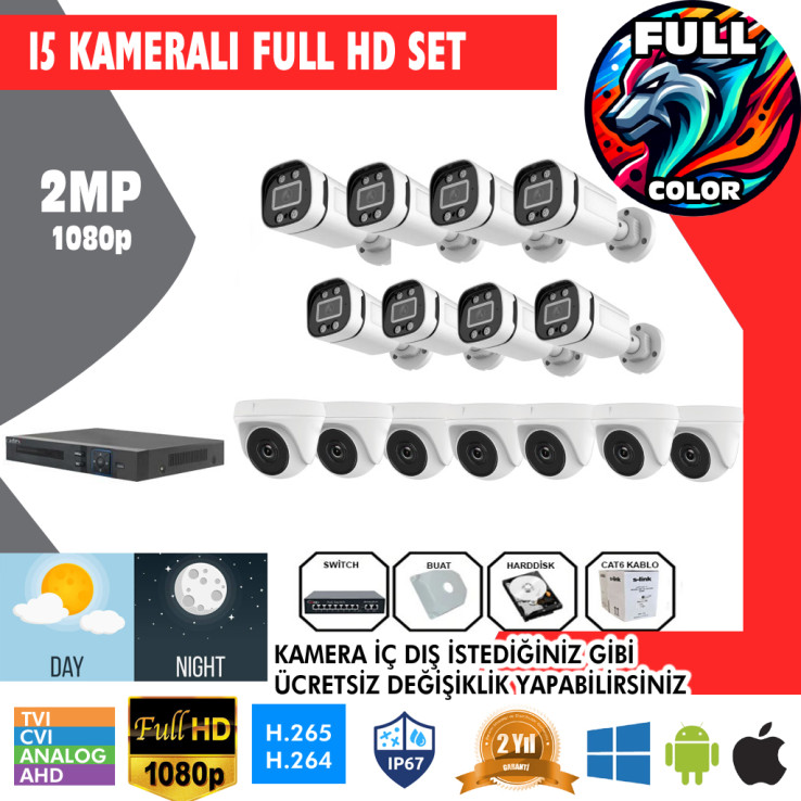 15 Kameralı 2MP Kurulum Dahil