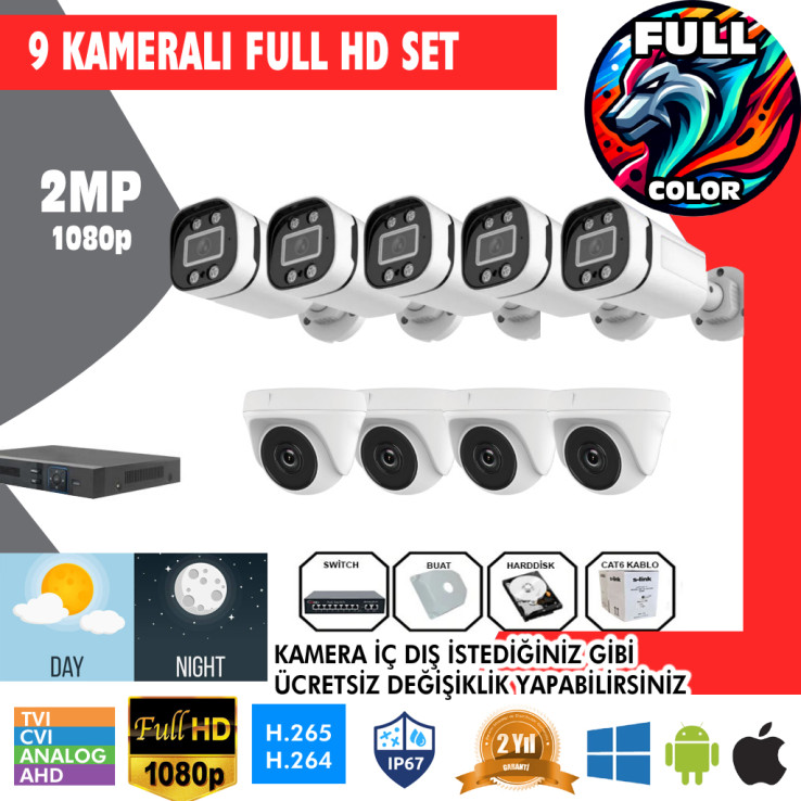 9 Kameralı 2MP Kamera Seti