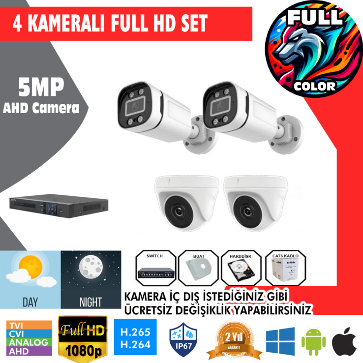 4 Kameralı 5MP Kurulum Dahil