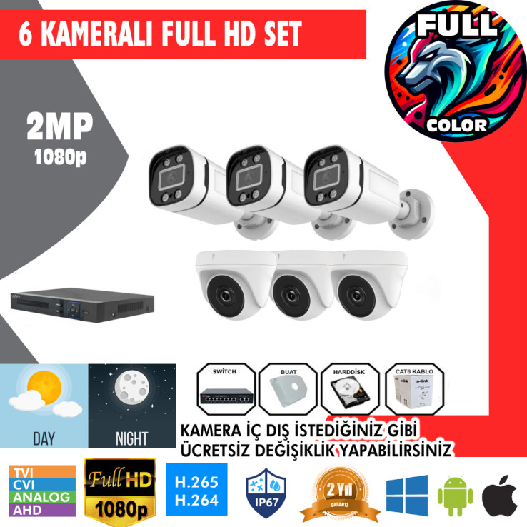 6 Kameralı 2MP Kurulum Dahil