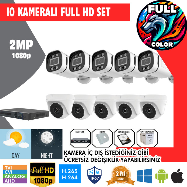 10 Kameralı 2MP Kurulum Dahil