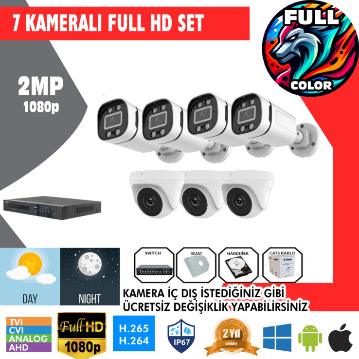 7 Kameralı 2MP Kurulum Dahil