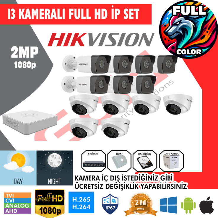 Hikvision İp 13'lu Kurulum Dahil