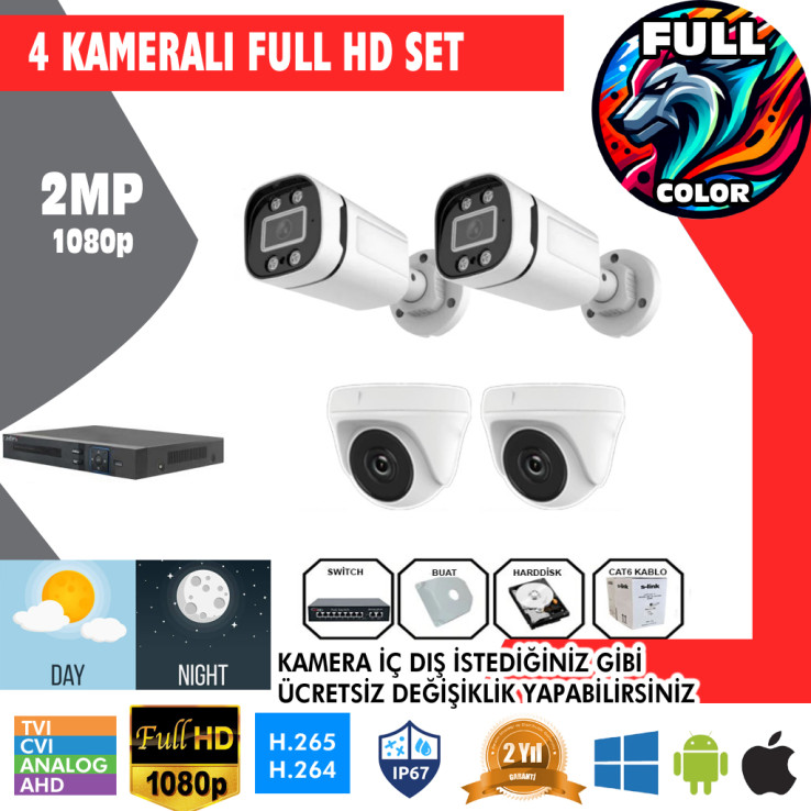 4 Kameralı 2MP Kamera Seti