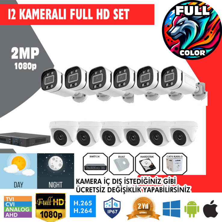 12 Kameralı 2MP Kamera Seti