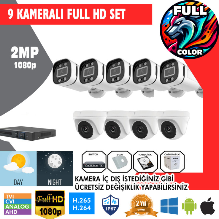 9 Kameralı 2MP Kurulum Dahil